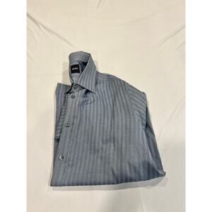 Hugo Boss men dress shirt XL blue on blue striped